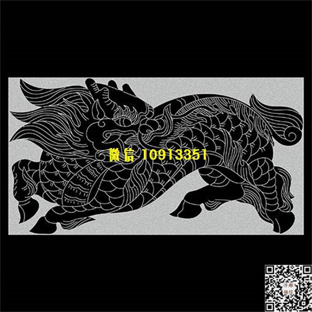 精雕图144麒麟墓碑栏板精雕图线雕图线条图单线铣底图_电脑雕刻plt文泰矢量图精雕图浮雕图